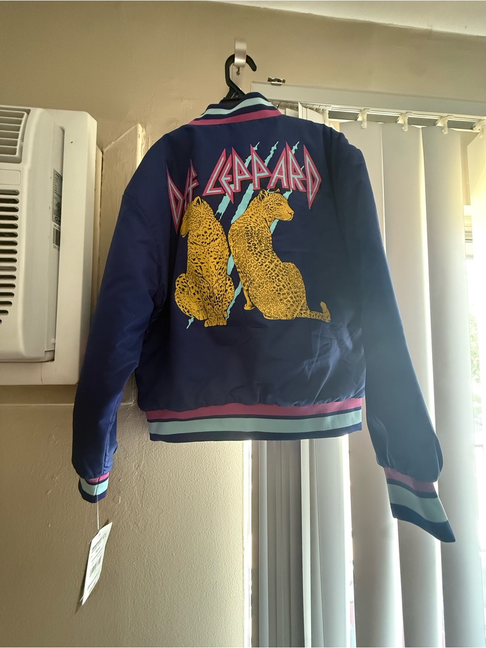 Kids Navy Bomber Jacket with Yellow Leopard Graphic